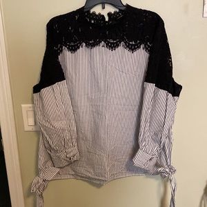 Lace pin stripe dress shirt